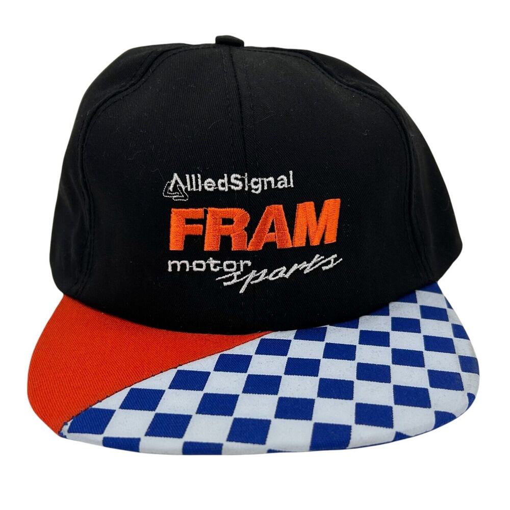 Vintage Fram Motor Sport Allied Signal Orange and Black with White Blue Checker
